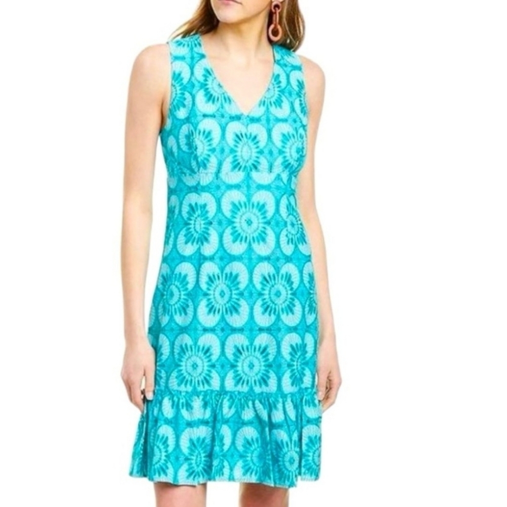 Trina Turk Carpinteria V-neck Lace Crochet Boho Preppy Flounce Ruffle Dress